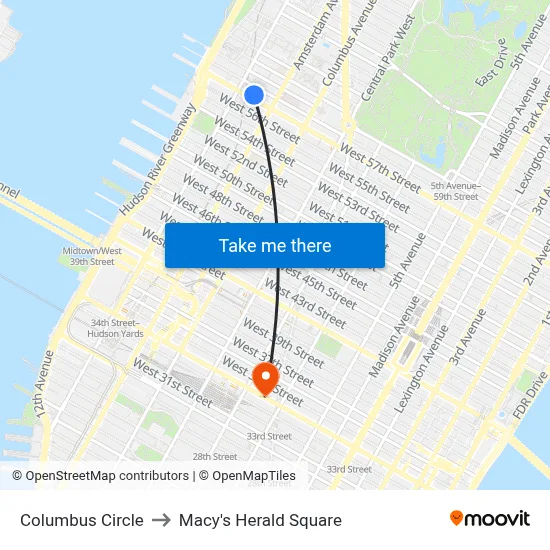 Columbus Circle to Macy's Herald Square map