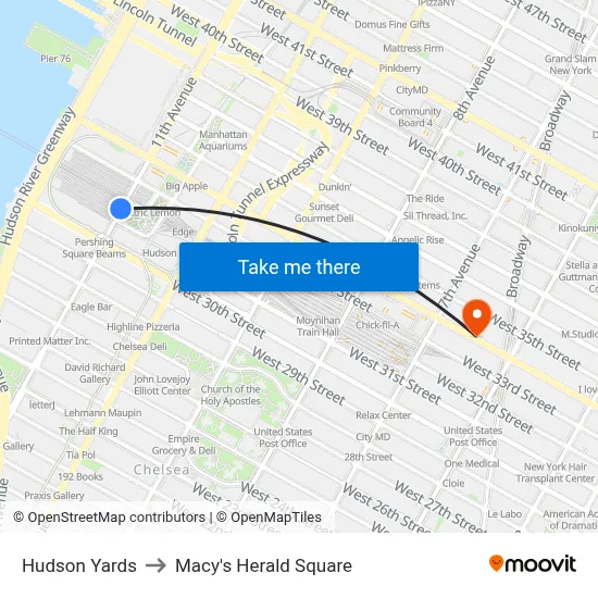 Hudson Yards to Macy's Herald Square map