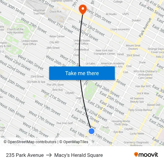 235 Park Avenue to Macy's Herald Square map