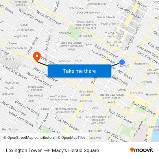 Lexington Tower to Macy's Herald Square map