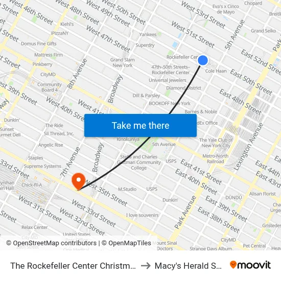 The Rockefeller Center Christmas Tree to Macy's Herald Square map