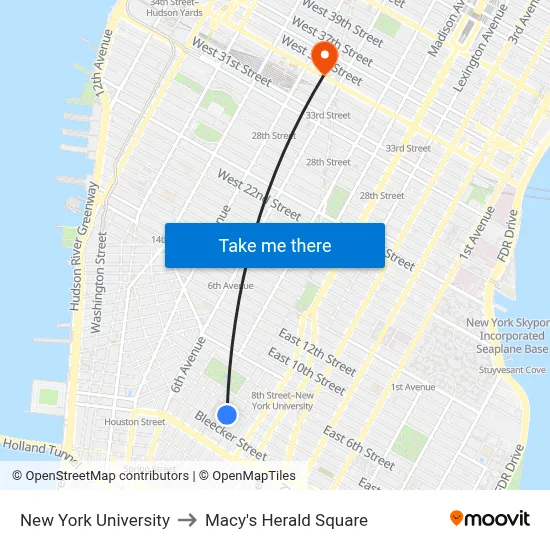 New York University to Macy's Herald Square map