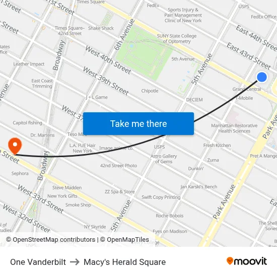 One Vanderbilt to Macy's Herald Square map