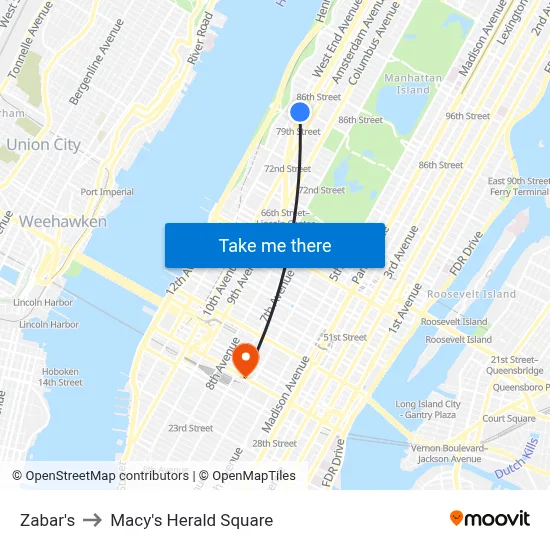 Zabar's to Macy's Herald Square map