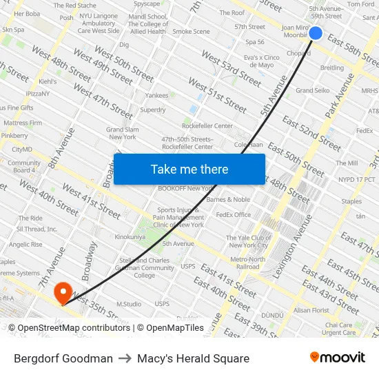 Bergdorf Goodman to Macy's Herald Square map