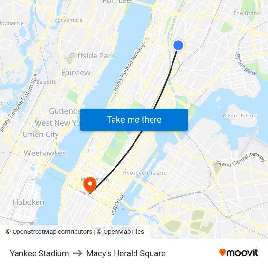 Yankee Stadium to Macy's Herald Square map