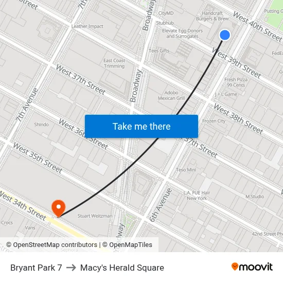 Bryant Park 7 to Macy's Herald Square map