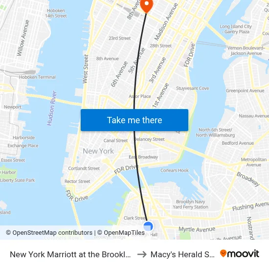 New York Marriott at the Brooklyn Bridge to Macy's Herald Square map