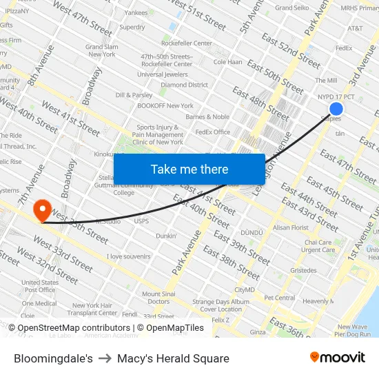 Bloomingdale's to Macy's Herald Square map