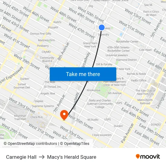 Carnegie Hall to Macy's Herald Square map
