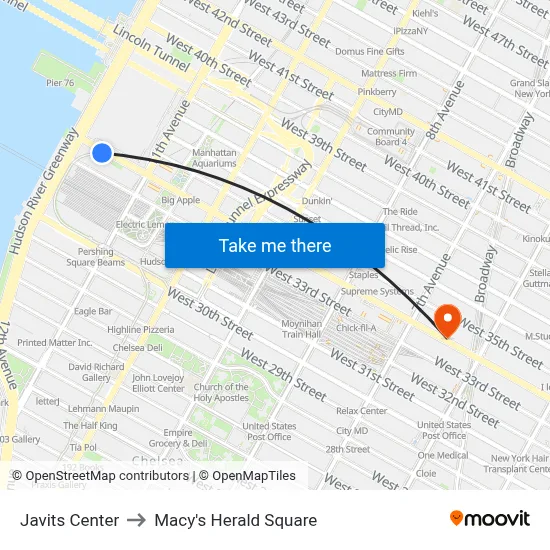 Javits Center to Macy's Herald Square map