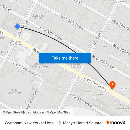 Wyndham New Yorker Hotel to Macy's Herald Square map