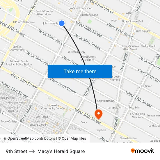 9th Street to Macy's Herald Square map