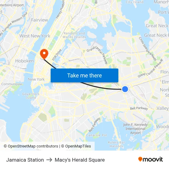 Jamaica Station to Macy's Herald Square map