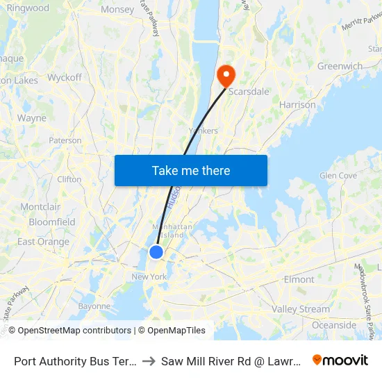 Port Authority Bus Terminal to Saw Mill River Rd @ Lawrence St map