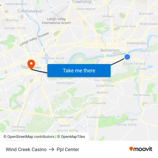 Wind Creek Casino to Ppl Center map