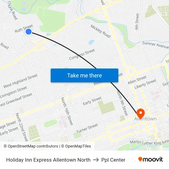 Holiday Inn Express Allentown North, 1715 Plaza Ln to Ppl Center map