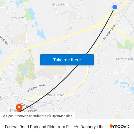 Federal Road Park and Ride from Road to Danbury Library map