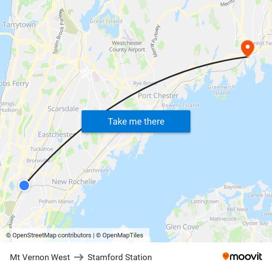 Mt Vernon West to Stamford Station map