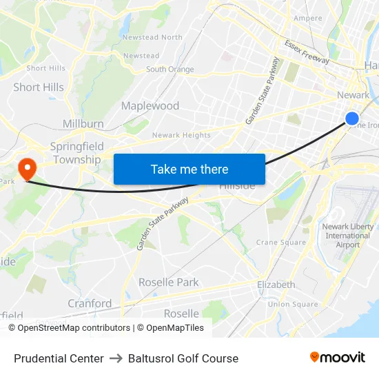 Prudential Center to Baltusrol Golf Course map