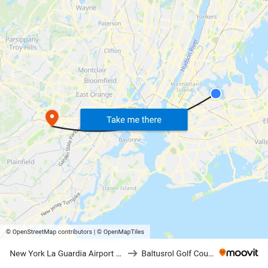 New York La Guardia Airport LGA to Baltusrol Golf Course map