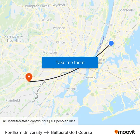 Fordham University to Baltusrol Golf Course map