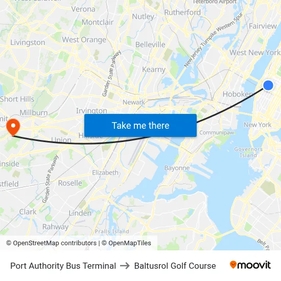 Port Authority Bus Terminal to Baltusrol Golf Course map