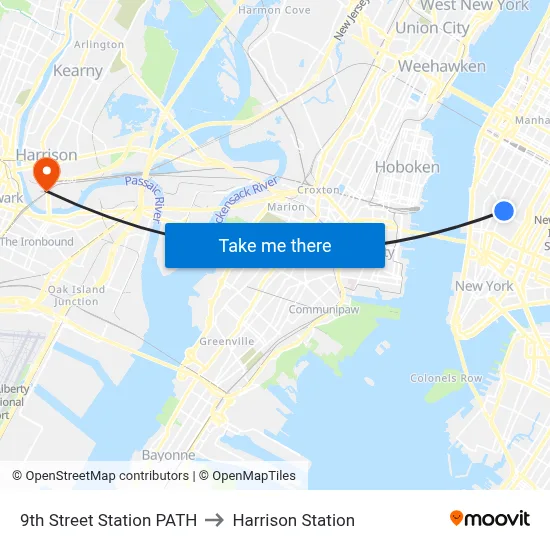 9th Street Station PATH to Harrison Station map