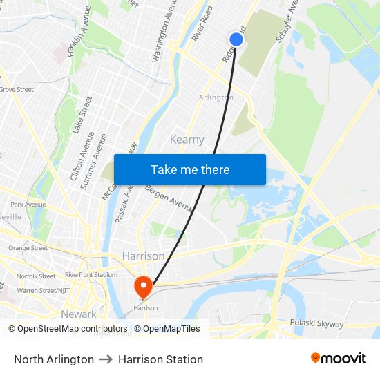 North Arlington to Harrison Station map