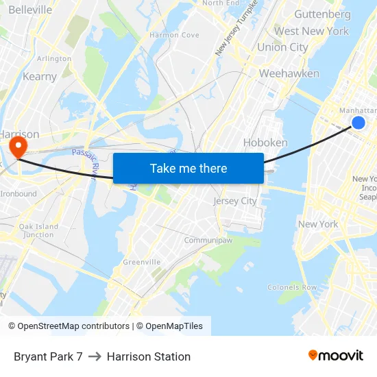 Bryant Park 7 to Harrison Station map