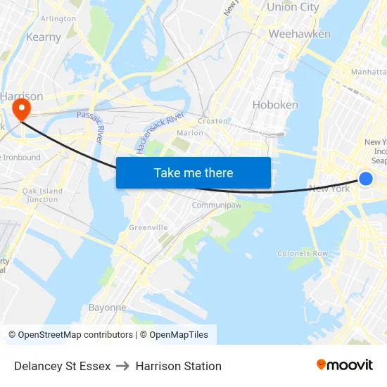 Delancey St Essex to Harrison Station map