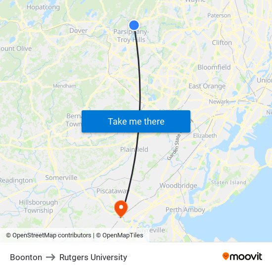 Boonton to Rutgers University map