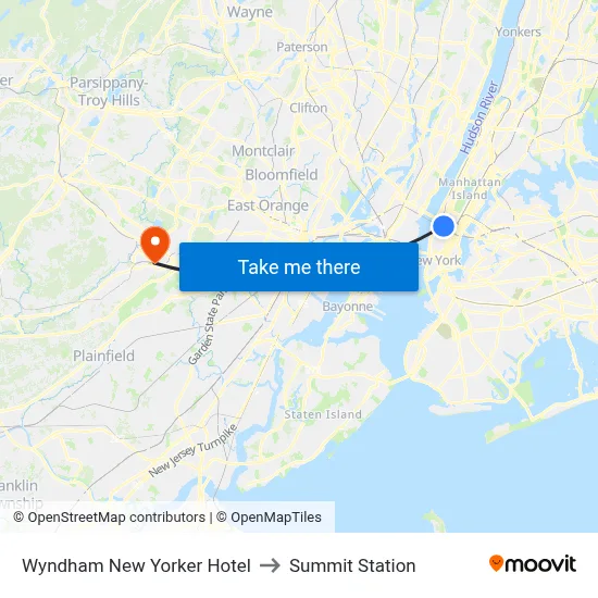 Wyndham New Yorker Hotel to Summit Station map