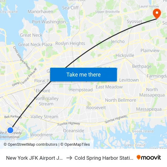 New York JFK Airport JFK to Cold Spring Harbor Station map