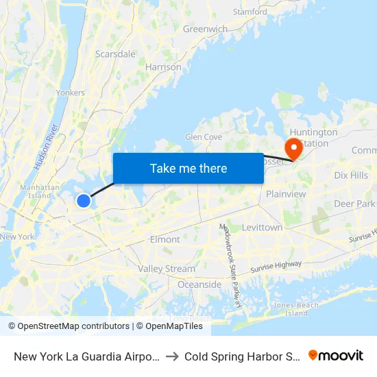 New York La Guardia Airport LGA to Cold Spring Harbor Station map