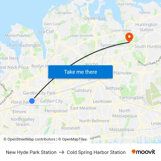 New Hyde Park Station to Cold Spring Harbor Station map