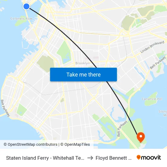 Staten Island Ferry - Whitehall Terminal to Floyd Bennett Field map