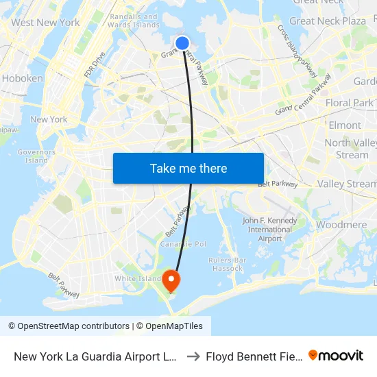 New York La Guardia Airport LGA to Floyd Bennett Field map