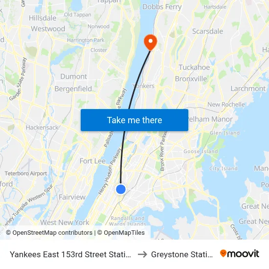 Yankees East 153rd Street Station to Greystone Station map