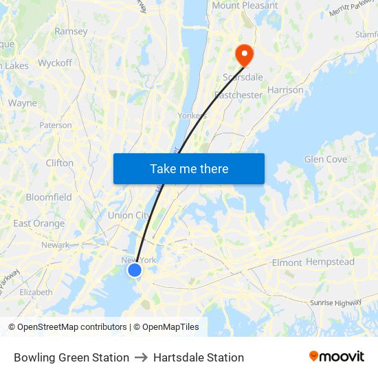 Bowling Green Station to Hartsdale Station map