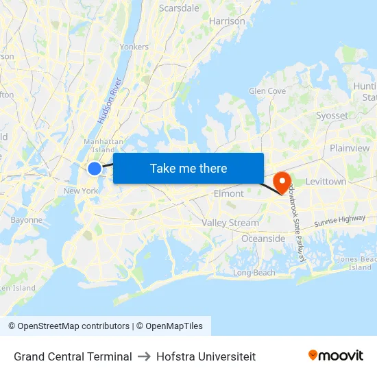 Grand Central Terminal to Hofstra Universiteit map