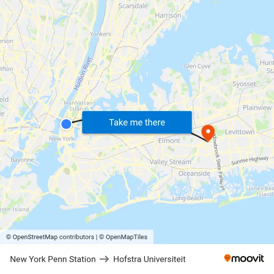 New York Penn Station to Hofstra Universiteit map