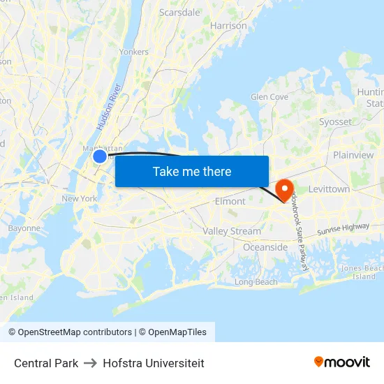 Central Park to Hofstra Universiteit map