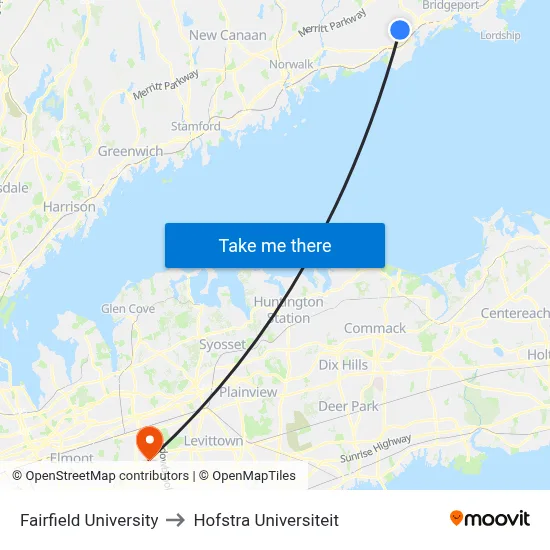 Fairfield University to Hofstra Universiteit map