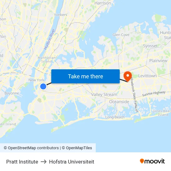 Pratt Institute to Hofstra Universiteit map