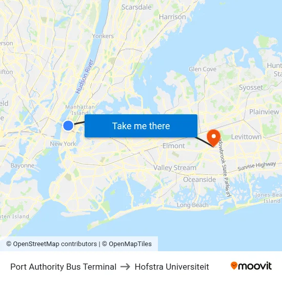 Port Authority Bus Terminal to Hofstra Universiteit map