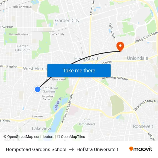 Hempstead Gardens School to Hofstra Universiteit map