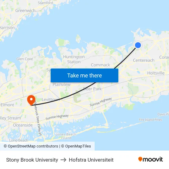 Stony Brook University to Hofstra Universiteit map