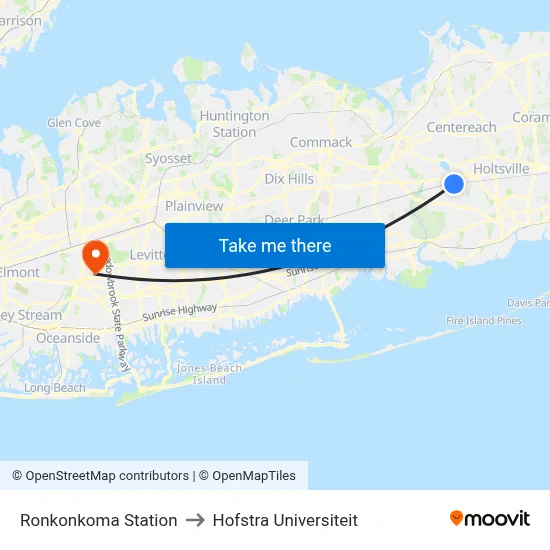 Ronkonkoma Station to Hofstra Universiteit map
