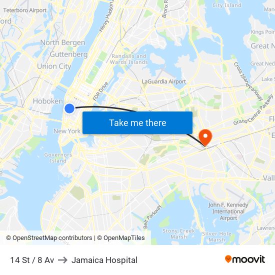 14 St / 8 Av to Jamaica Hospital map